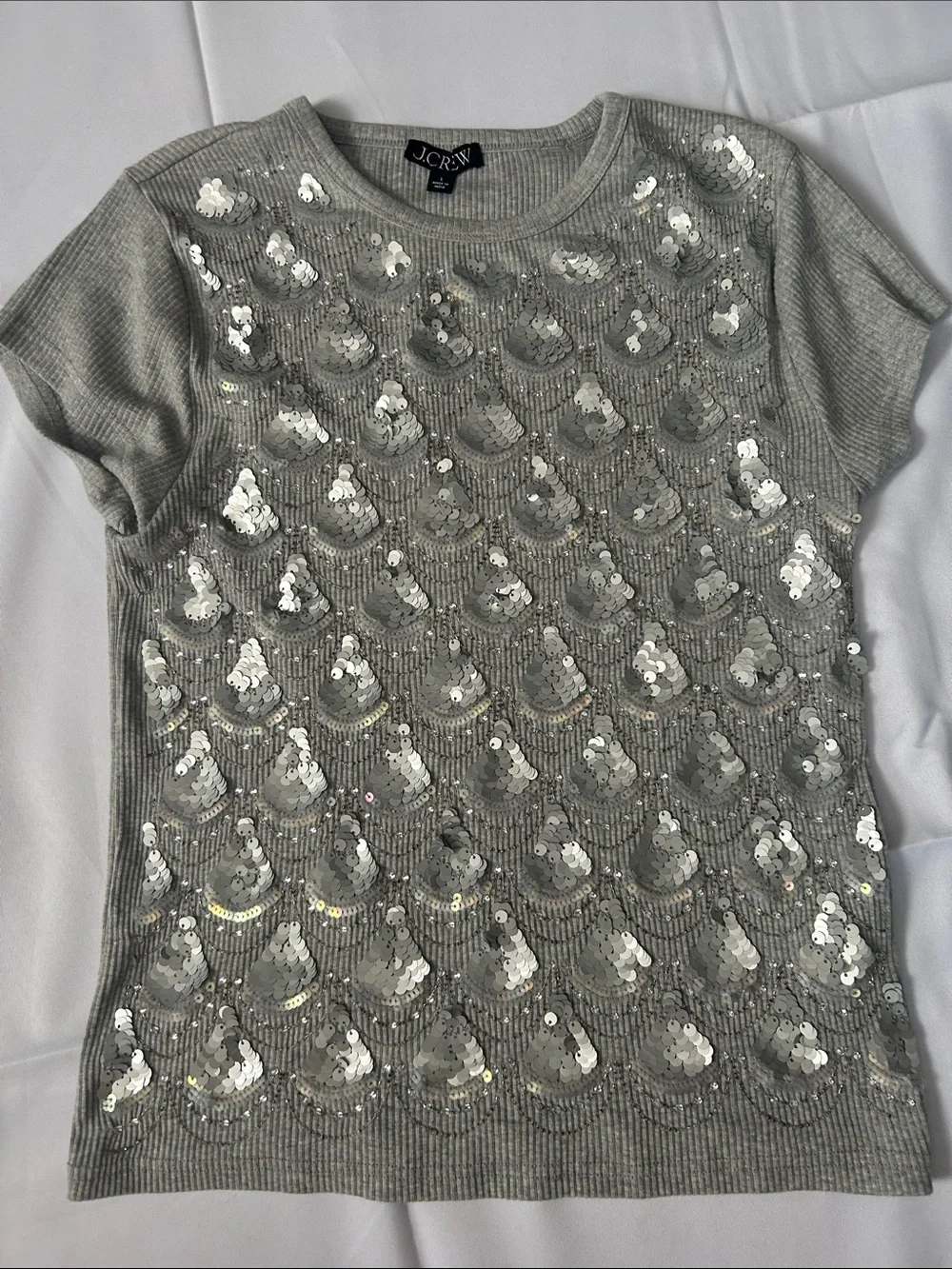 J. Crew Silver Short Sleeve Scoop Neck Tee